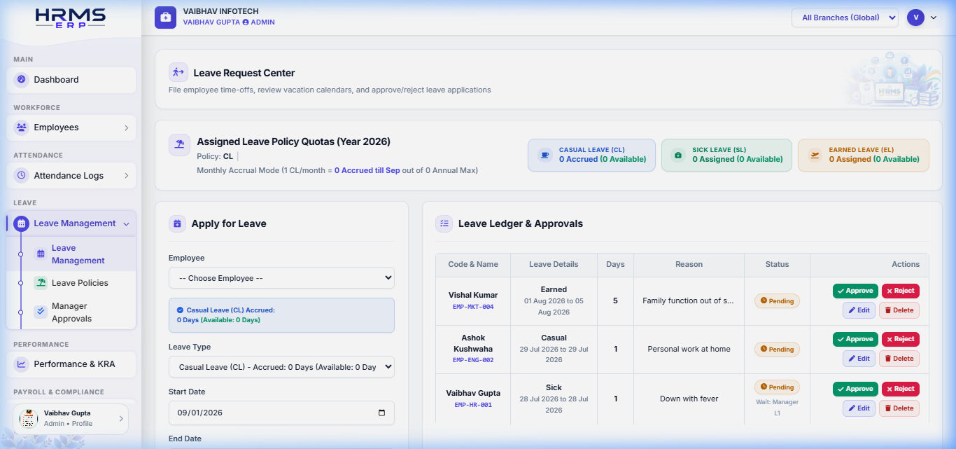 HRMS ERP Leave Management Screenshot